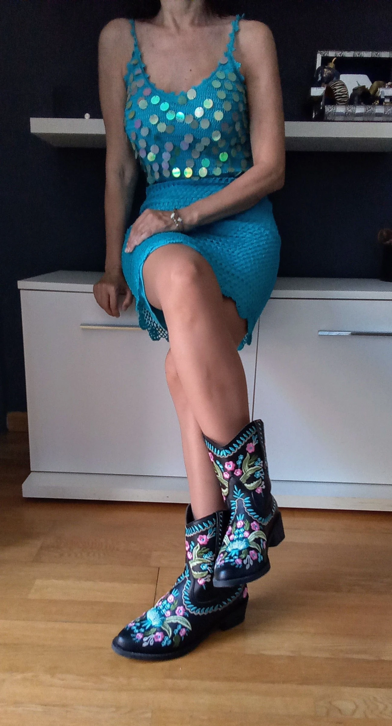 Bohemisch chique turquoise crochet jurk – photo 6